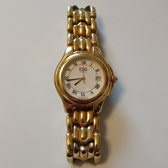 Vtg ESQ Esquire Swiss Quartz Women's Gold Tone Dial Date Indicator Watch 300293 - Picture 1 of 14